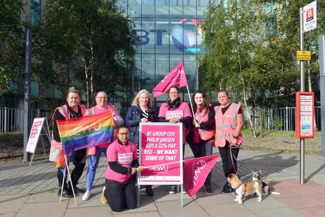 BT- Harton Quay staff and CWU officials picket line. South Shields MP Emma Lewell-Buck with CWU NE regional chair Joanne Shaftoe.