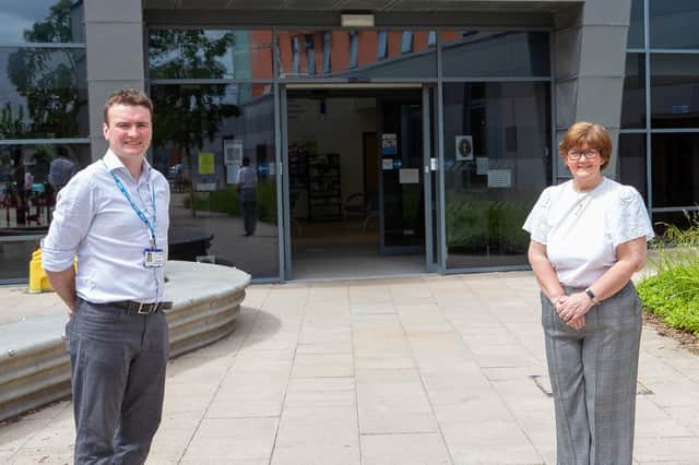 Matt Brown, Executive Director of Operations at NHS South Tyneside Clinical Commissioning Group (CCG), and Councillor Tracey Dixon, South Tyneside Council Leader, at Cleadon Park Vaccination Hub.