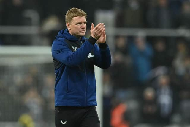 Eddie Howe applauds Newcastle United fans.