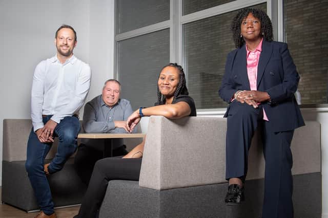 eQuality Solutions Group's new team, from left, CEO Michael Hall, MD Andy Gough, head of people and culture, Camila Williams-Johnson and founder Femi Otitoju.