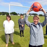 Hedworthfield CA receive football pitches improvement grant. From left manager Christine Green, chair Cllr Geraldine Kilgour, manager Jill Charlton, director Kev Brydon and FA Football Foundation Chris Hutchinson.