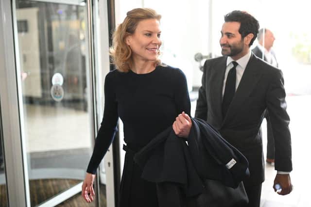 Newcastle United directors Amanda Staveley and Mehrdad Ghodoussi. (Photo by OLI SCARFF/AFP via Getty Images)