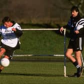 28 Jan 1997:  Mark Lawrenson Newcastle's defensive coach (right)  keeps his eye on Lee Clark during Newcastle United training at their grounds in Newcastle. \ Mandatory Credit: Stu Forster /Allsport