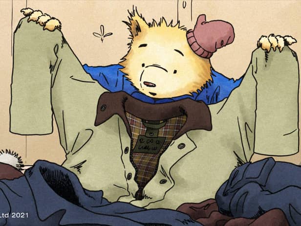 Paddington Bear decides to re-wax Mr Brown's Barbour Jacket