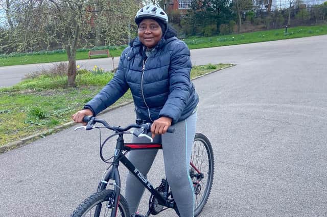 Bim during her cycling training.