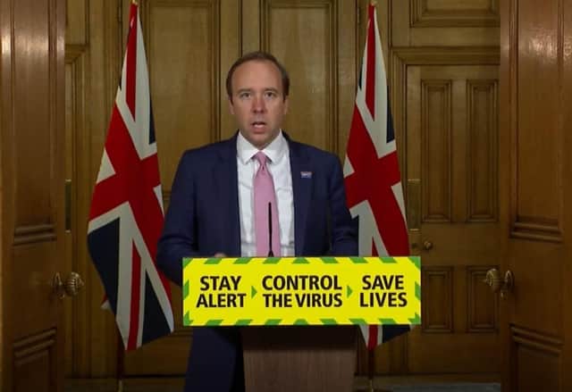 Screen grab of Health Secretary Matt Hancock during a media briefing in Downing Street, London, on coronavirus (COVID-19). Photo: PA Video/PA Wire