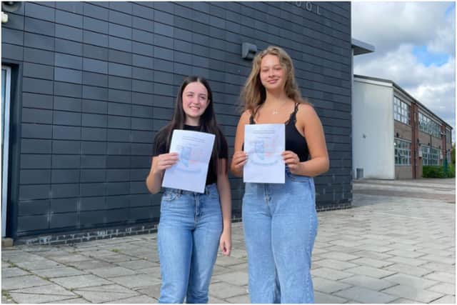 Head girl Izzy Young and Charlotte Collinson celebrates their A Level results at St Joseph's Catholic Academy.