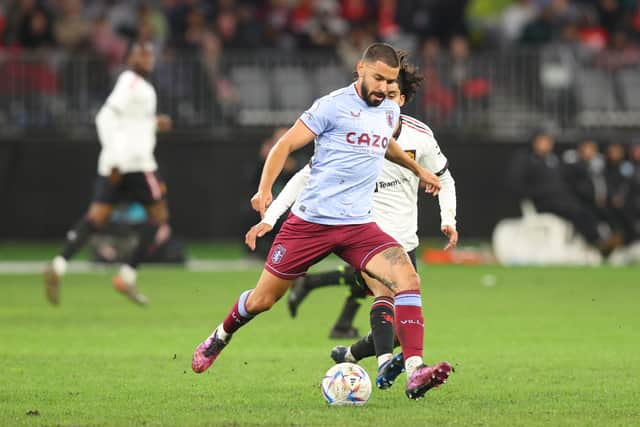 Morgan Sanson passes the ball during the pre-season friendly match between Manchester United and Aston Villa