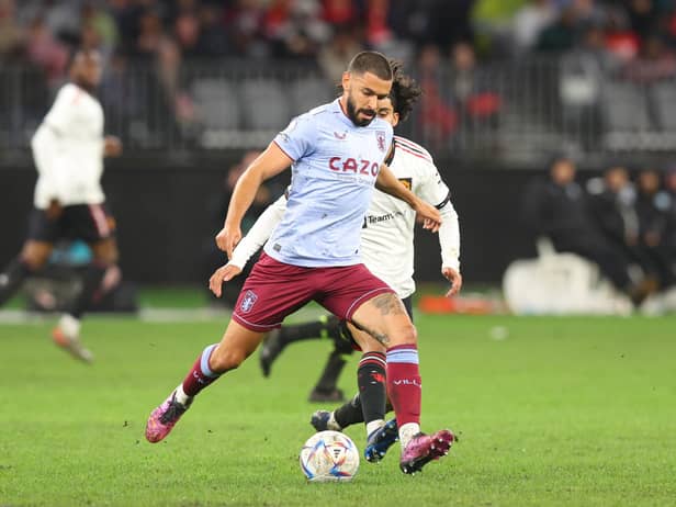 Morgan Sanson passes the ball during the pre-season friendly match between Manchester United and Aston Villa