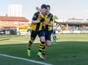 Cedwyn Scott celebrates a goal during Hebburn Town's victory.