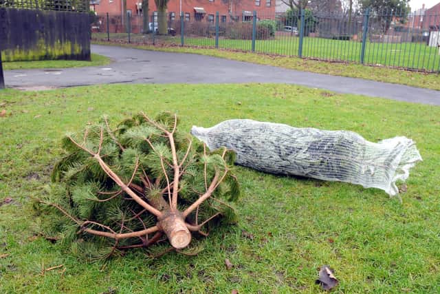 Christmas tree drop off point at Grange Park East Boldon. Two days after Christmas day.
