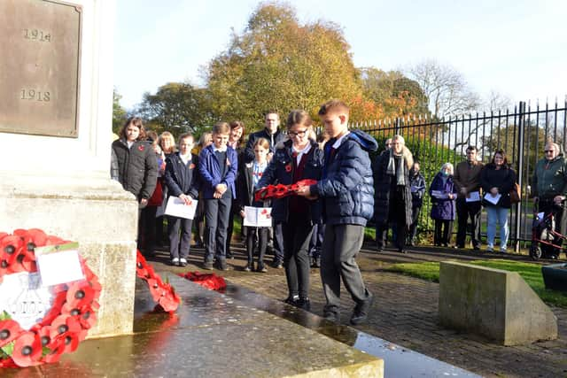 Local school children lay wreaths at West Park War Memorial Armistice Day service.