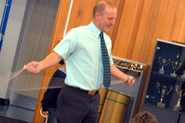 Head teacher Mike Dixon joined in with the skipping at Laygate School in 2006.