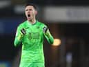 Freddie Woodman celebrates Swansea City's win over Nottingham Forest.