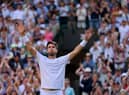 Cameron Norrie celebrates his win over David Goffin in the Wimbledon quarter-final. (Photo by Justin Setterfield/Getty Images)