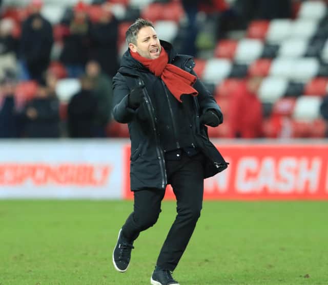 Lee Johnson celebrates Sunderland's win