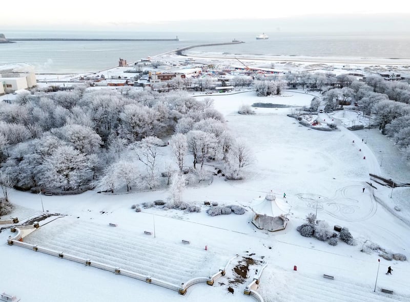 Snow and ice blanket Marine park, South Shields