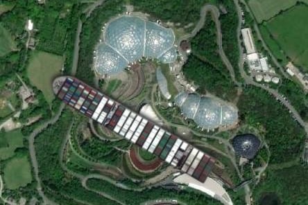 At 400m the Ever Given would dominate the greenhouses of the Eden Project