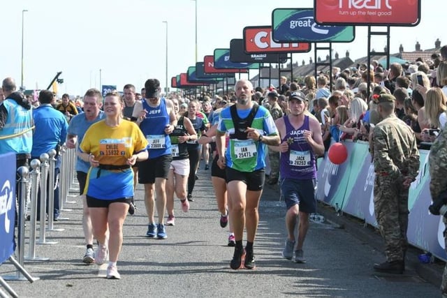 After a gruelling 13.1-mile course, the end is in sight for these determined runners. Well done!