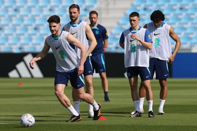 Declan Rice during the England Training session at Al Wakrah Stadium. (Photo by Michael Steele/Getty Images).