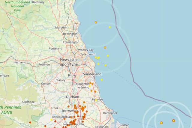 Yellow blips appear on the map in the locations where lightning hits. Photo: Lightning Maps.
