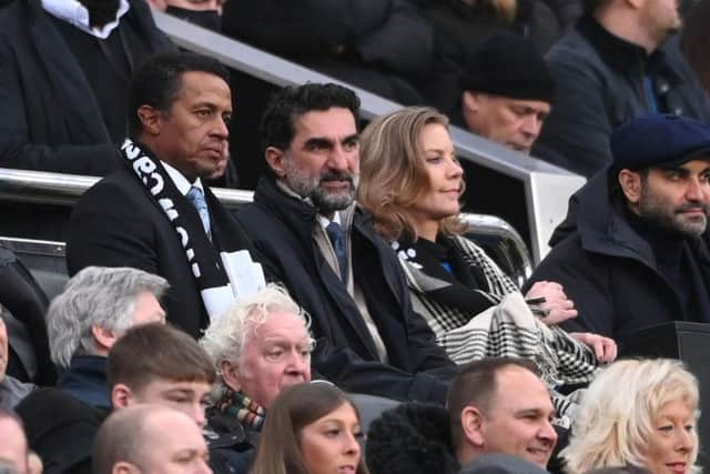 Newcastle United chairman Yasir Al-Rumayyan, second left, and co-owner Amanda Staveley.