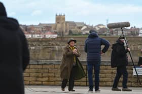 Brenda Blethyn as DCI Vera Stanhope filming at Hartlepool Marina.