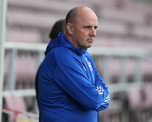 Ipswich Town manager Paul Cook looks on prior to the Sky Bet League One match between Northampton Town and Ipswich Town.