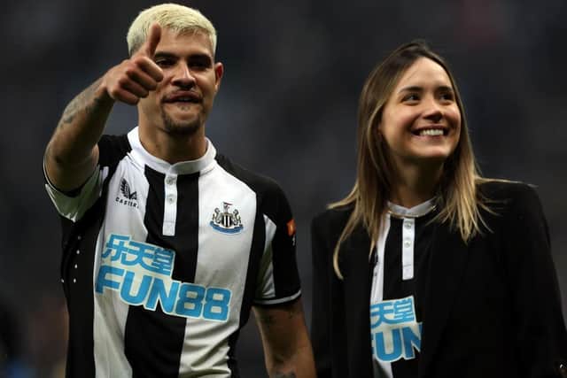 Newcastle player Bruno Guimaraes is seen on the pitch after the Premier League match between Newcastle United and Arsenal at St. James Park on May 16, 2022 in Newcastle upon Tyne, England. (Photo by Ian MacNi/Getty Images)