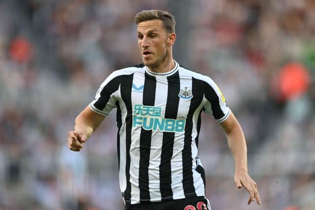 Newcastle United striker Chris Wood in action against Manchester City on Sunday.