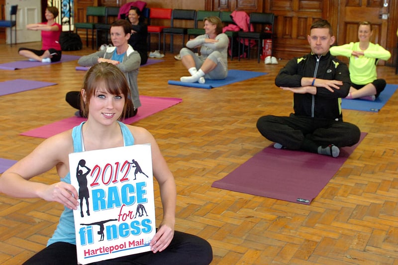 Pilates instructor Sammy Dakers, pictured with her group at the Hartlepool People's Centre,. They were backing the Mail's 2012 Race for Fitness campaign. Does this bring back memories?