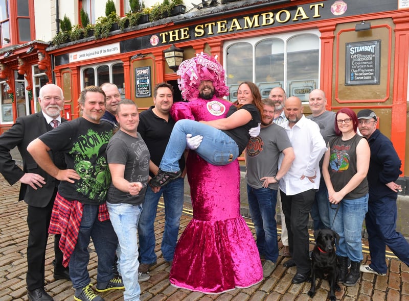 Big Pink Dress fundraiser Colin Burgin-Plews was pictured with Steamboat manager Kath Brain to promote a charity fashion show 7 years ago.