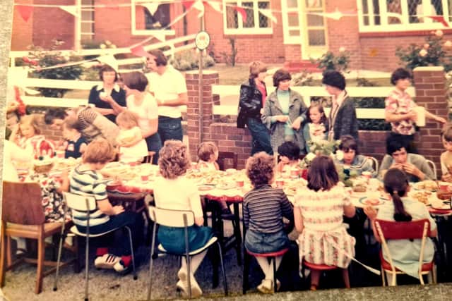 Tucking into the spread at the Cleadon Silver Jubilee street party in 1977.