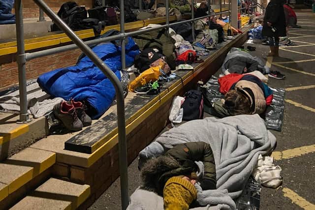 Sleepers out in the cold at Hebburn Town Football Club.