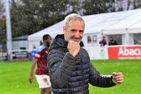 South Shields boss Lee Picton celebrates his side's FA Cup win (Pic via Kev Wilson).