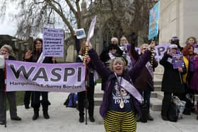 Women against state pension inequality (WASPI) protest outside the Houses of Parliament. Picture by Isabel Infantes via Getty Images