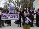 Women against state pension inequality (WASPI) protest outside the Houses of Parliament. Picture by Isabel Infantes via Getty Images