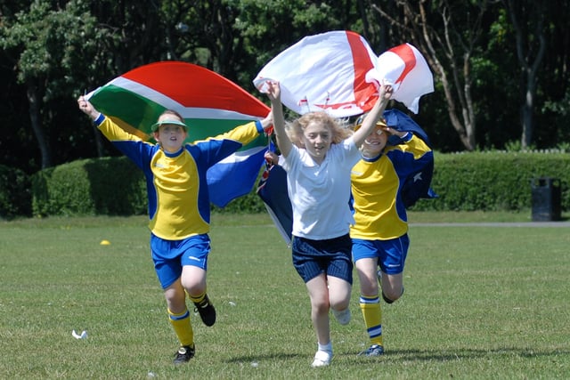 This Schools World Cup event at Bents Park got a great response. Flying the flags were pupils from St Bede's, Laygate, St Oswald's, St James, and Hadrian schools.