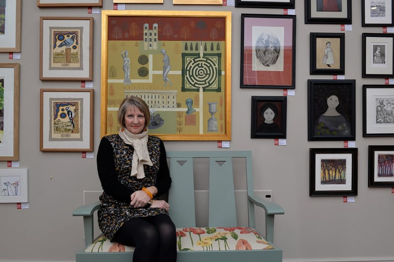 Peak District Artisans exhibition at Chatsworth House, pictured is Catriona Hall with some of her artwork in 2014