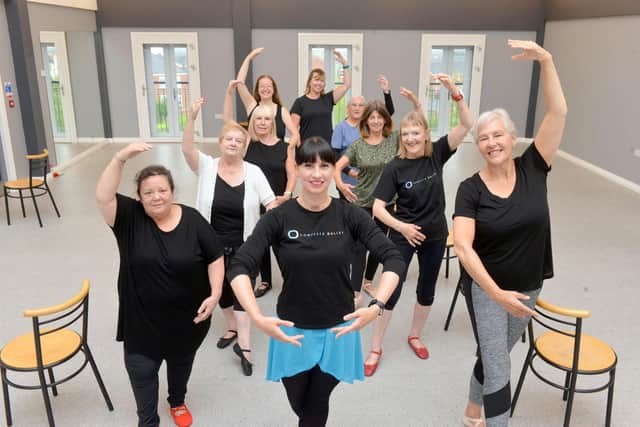 Complete Ballet teacher Rebecca Yates with the Silver Swans class for the over 55s.
