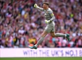 LONDON, ENGLAND - MAY 21: Anthony Patterson of Sunderland celebrates the 2nd goal during the Sky Bet League One Play-Off Final match between Sunderland and Wycombe Wanderers at Wembley Stadium on May 21, 2022 in London, England. (Photo by Justin Setterfield/Getty Images)