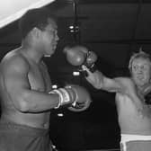 Former British Champion Richard Dunn takes on Ali in an exhibition match on Wearside in 1977.