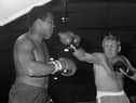 Former British Champion Richard Dunn takes on Ali in an exhibition match on Wearside in 1977.