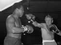Former British Champion Richard Dunn takes on Ali in an exhibition match on Wearside in 1977.