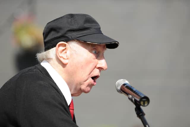 Jarrow's Rebel Town Festival - guest speaker Arthur Scargill addressing the crowd.