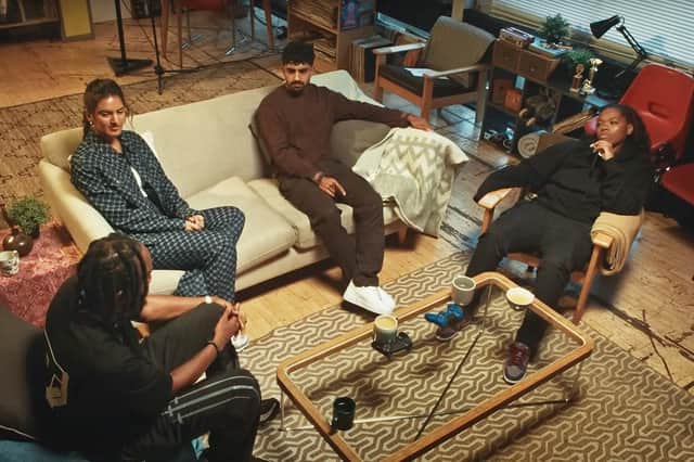Cristale, Dilan Markanday and Asha Gold share their life lessons with Mayowa Quadri, left, in the VERSUS and Childline ‘The Team Talk’ video.