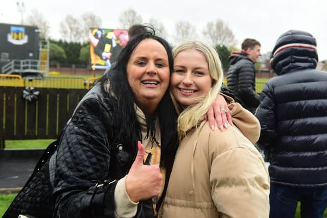 Lynn Martin (left) mother of winning goal scorer Olly Martin with his girl friend Sarah Furlong