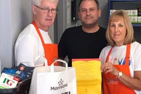 Greer and Linda Morrison, volunteers at Horsley Hill community shop with  Mark Patterson, community champion at Morrisons South Shields
