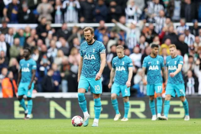 Tottenham Hotspur captain Harry Kane reacts to Newcastle United's sixth goal.