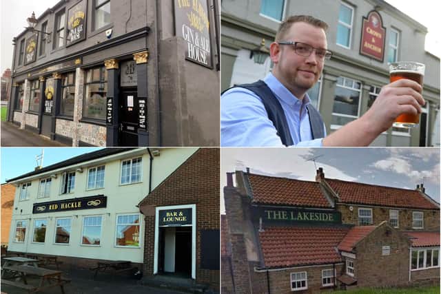 Clockwise from top left: The Albion, owner Gareth Carr outside the Crown & Anchor, The Lakeside and the Red Hackle.